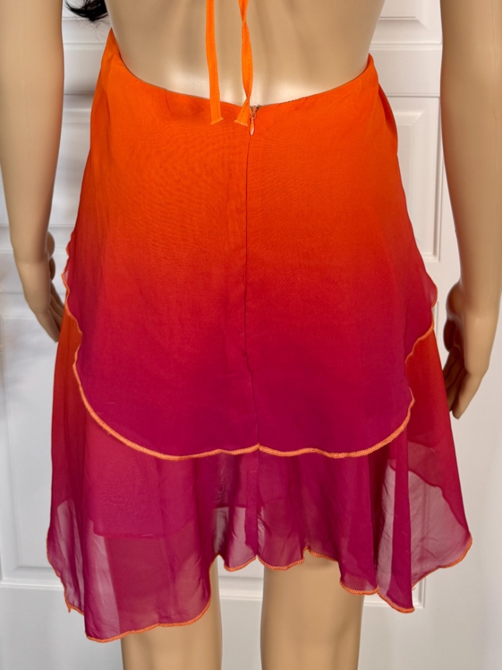 OMBRÉ SLEEVELESS HALTER TOP LAYERED CHIFFON BACKLESS MINI DRESS NWOT - Picture 12 of 16